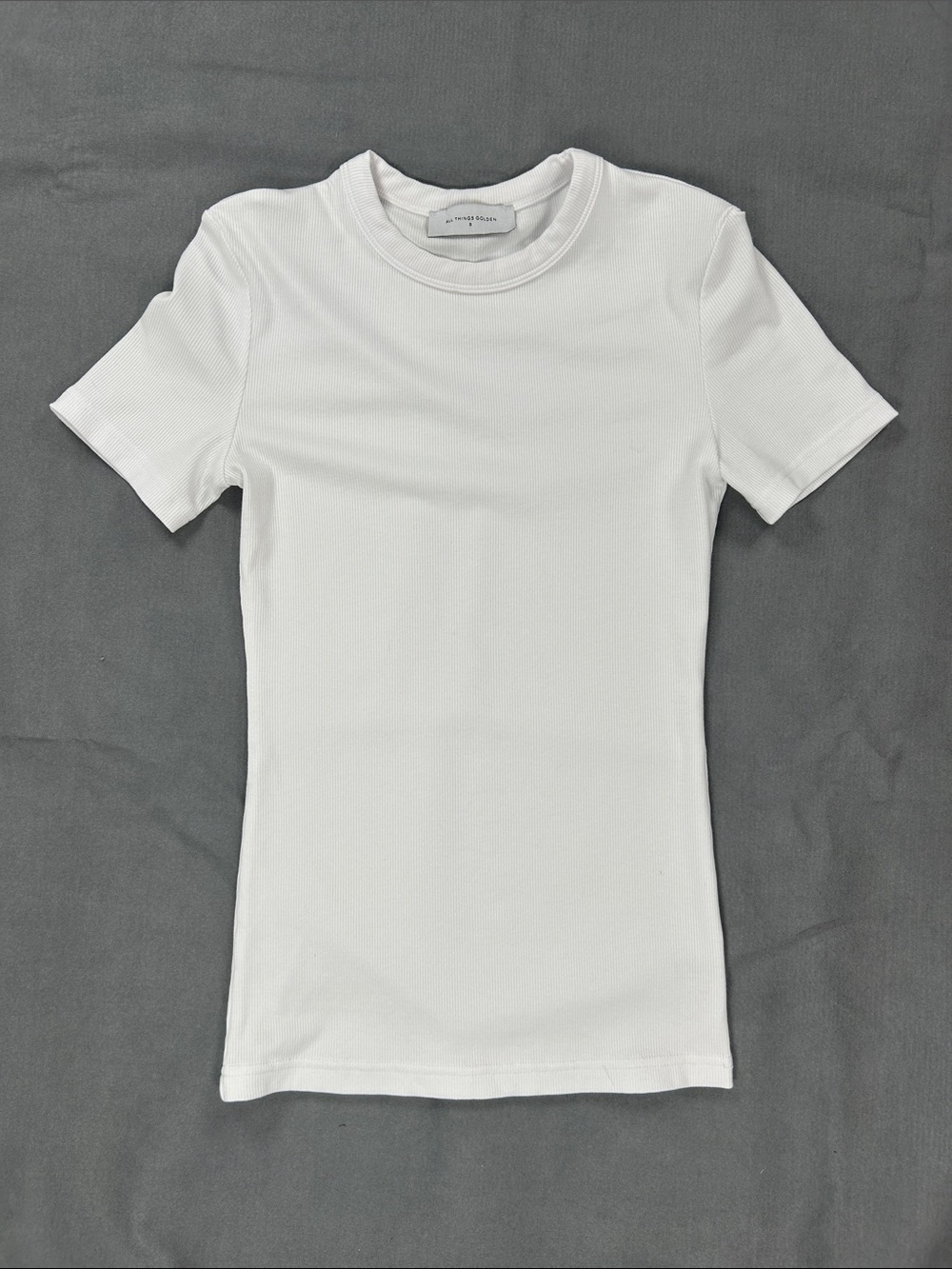 All Things Golden Essential White T-Shirt Women’s Small Luxe Rib Baby Tee Crew